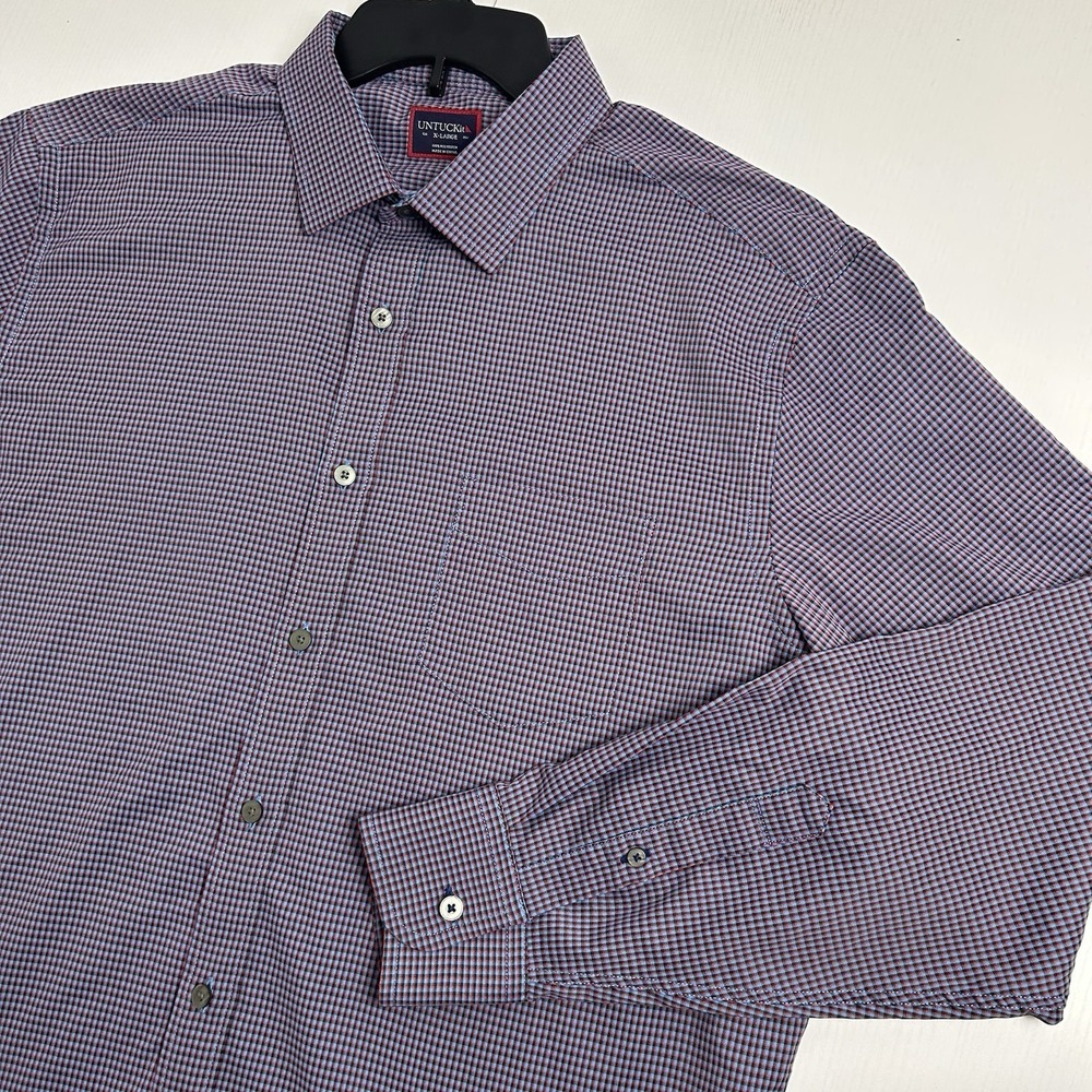 UNTUCKit Shirt Sz XL Red Blue Symington Performance Slim Fit Long Sleeve Preppy